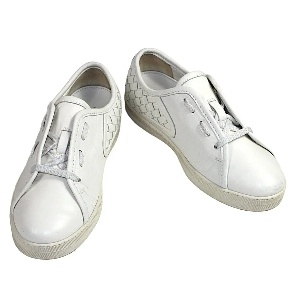 Bottega Veneta Intrecciato White Leather Low Profile Sneaker Size 36.5 (US 6.5)